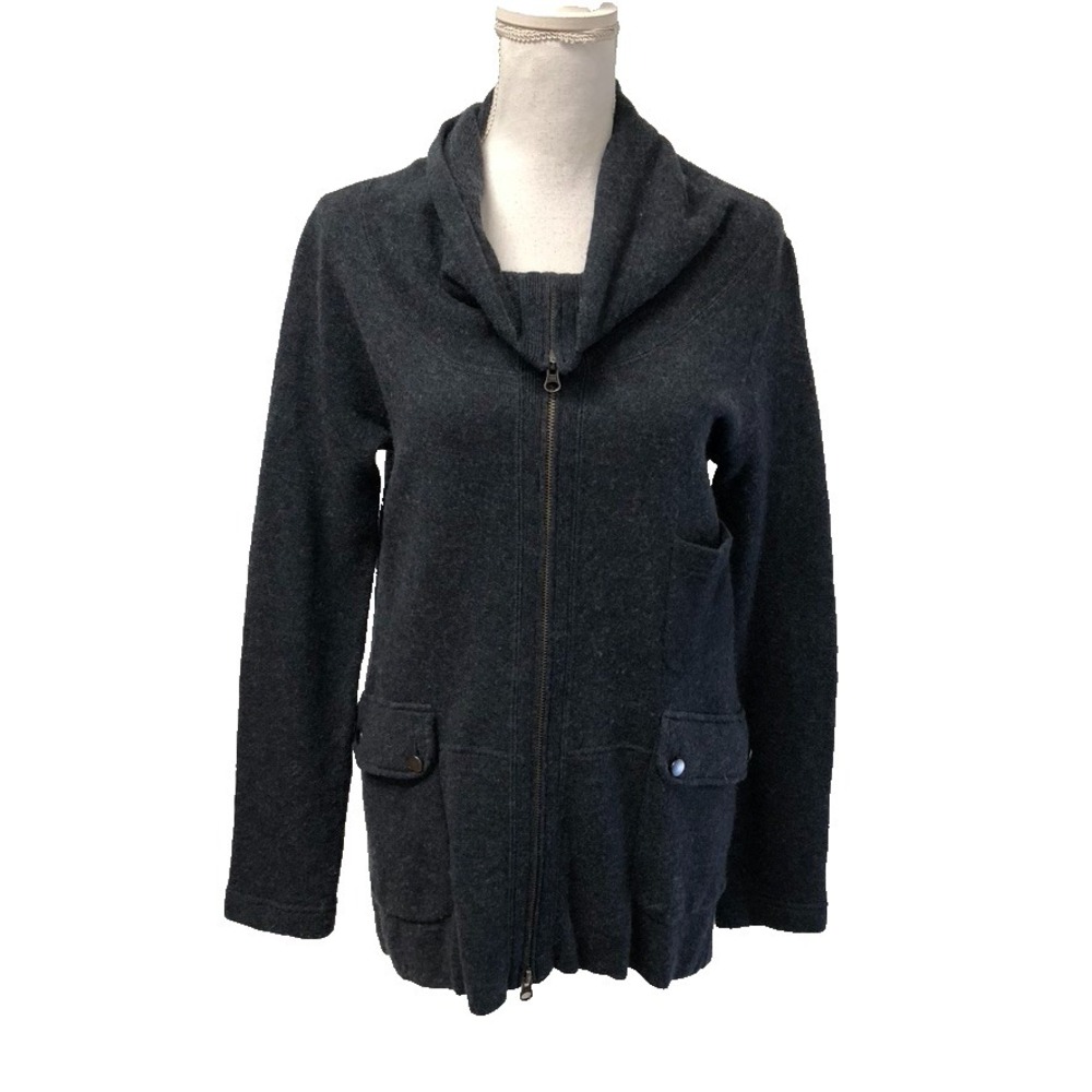 Duffy Wool Cardigan Sweater Jumper Womens Large Gray Full Zip Casual Warm Cozy